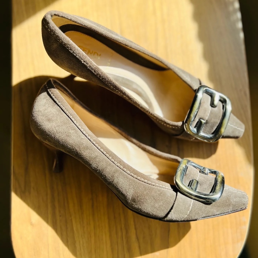 Fendi Buckle Suede Heel